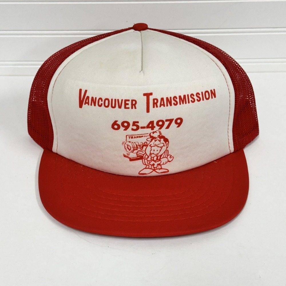 Vintage Vancouver Trucker SnapBack Hat Transmission Shop Mesh Red